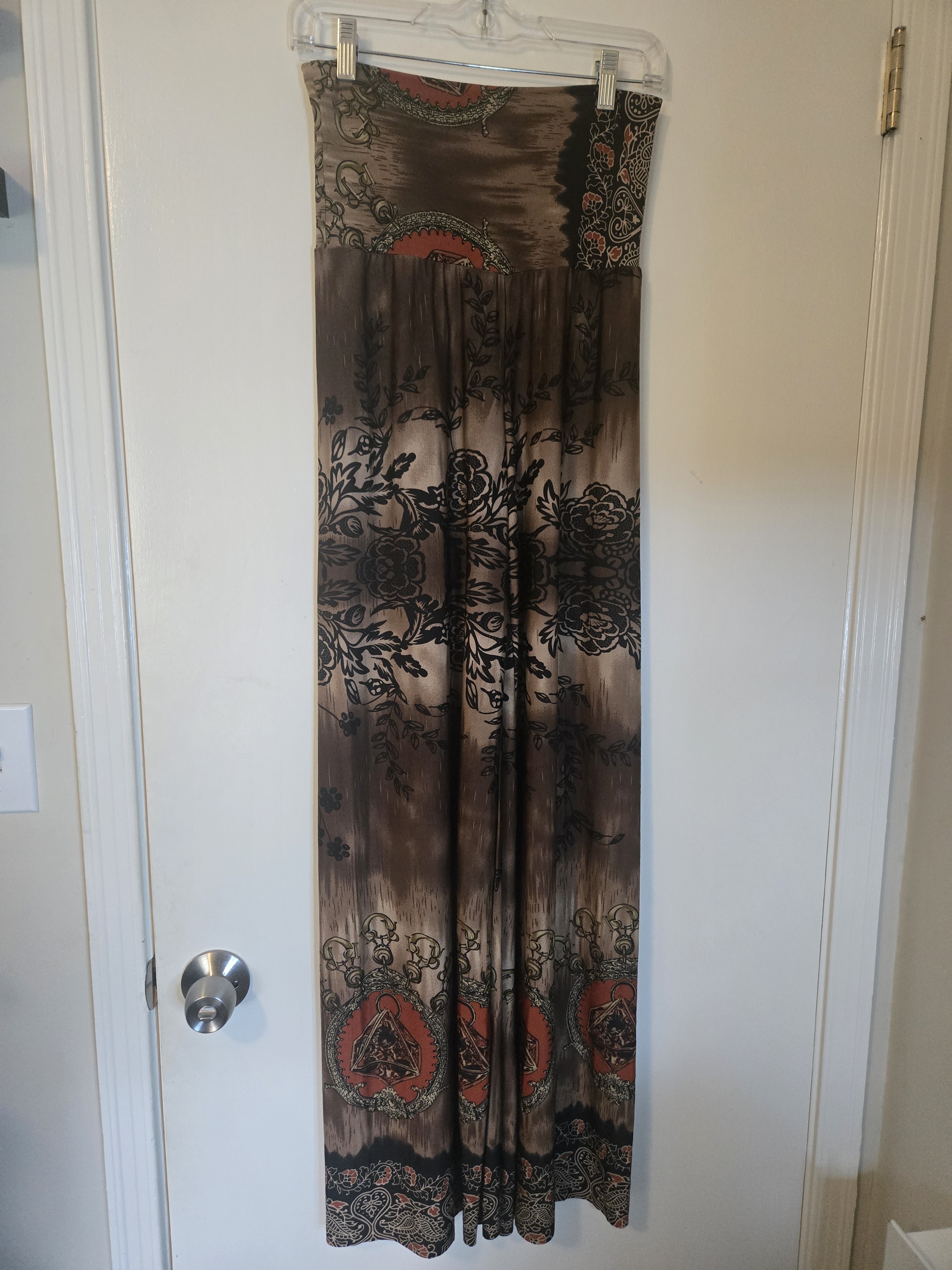 Brown Floral Pant With Red Accent